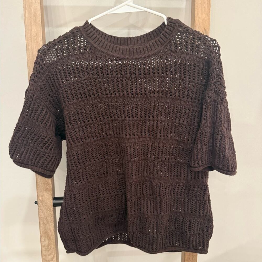 Aerie Dark Brown Crochet Knit Top- XS